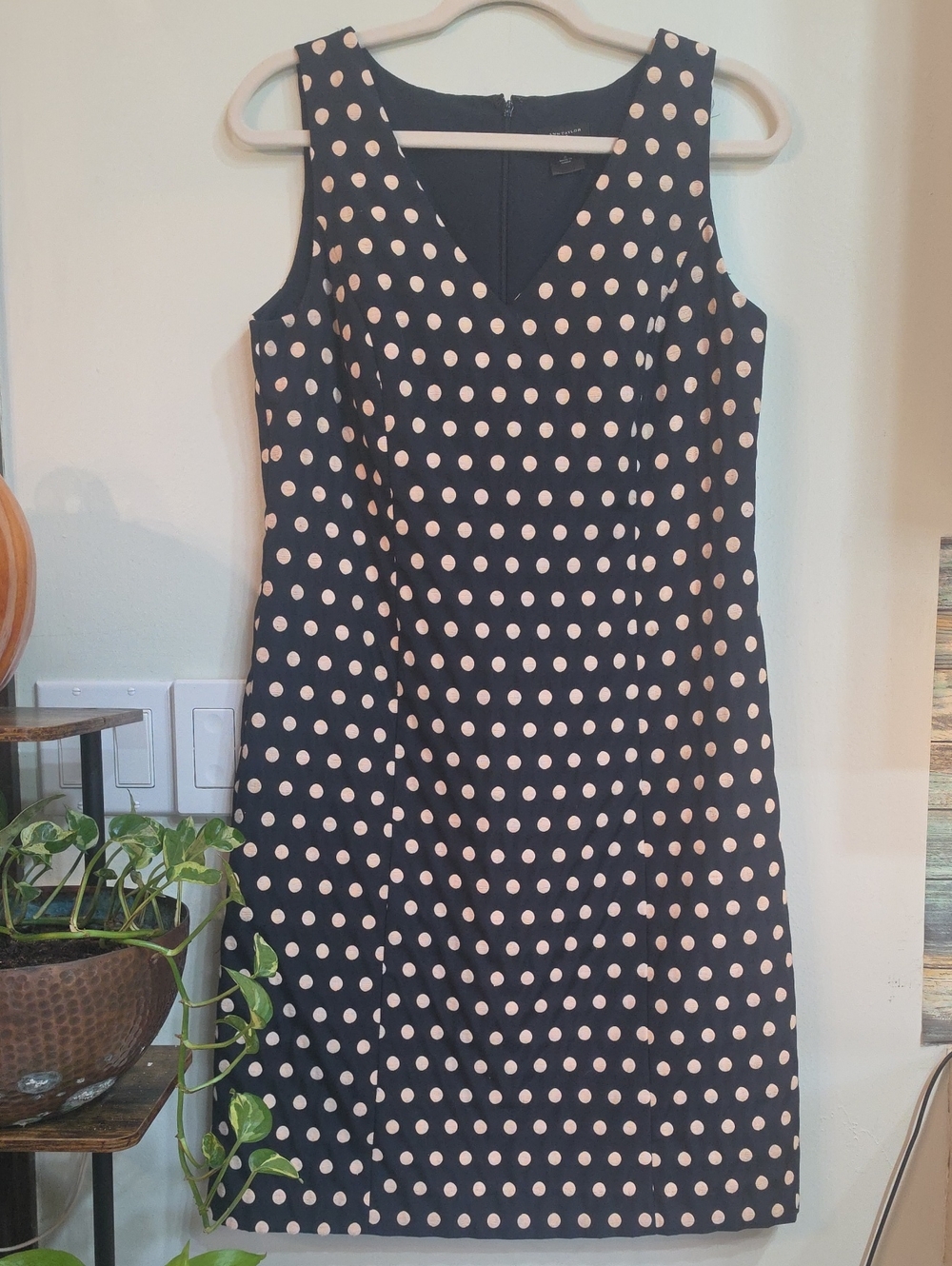 Ann Taylor Navy Dress with White Polka Dots